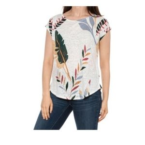 Cynthia Rowley 100% Linen Top Blouse Shirt beachy spring summer tropical Print